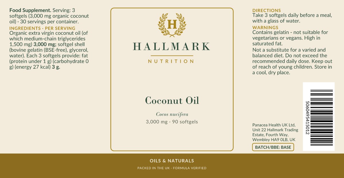 Coconut Oil label, front and back