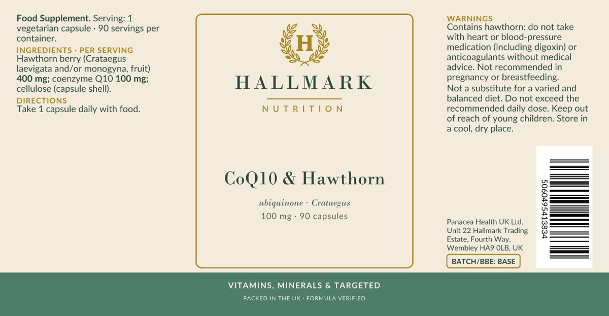 CoQ10 & Hawthorn label, front and back