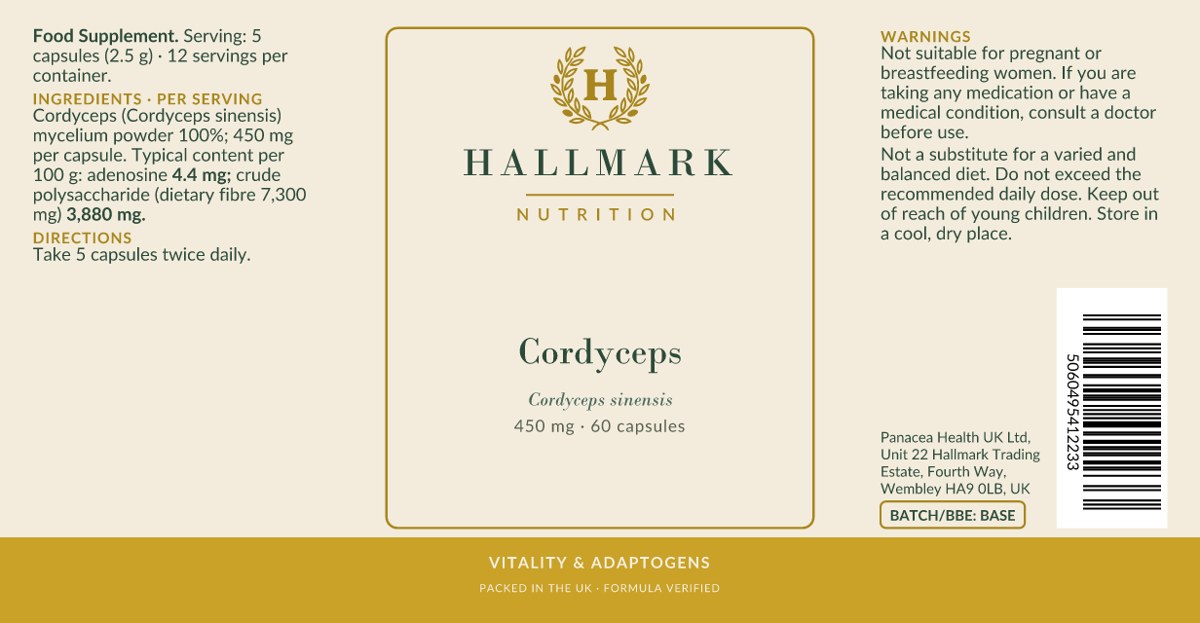 Cordyceps label, front and back