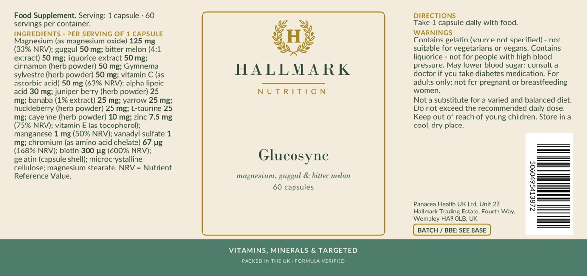 Glucosync label, front and back