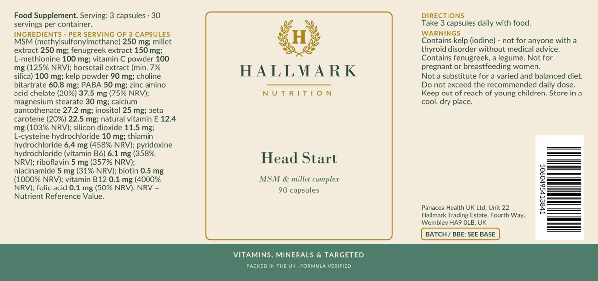 Head Start label, front and back
