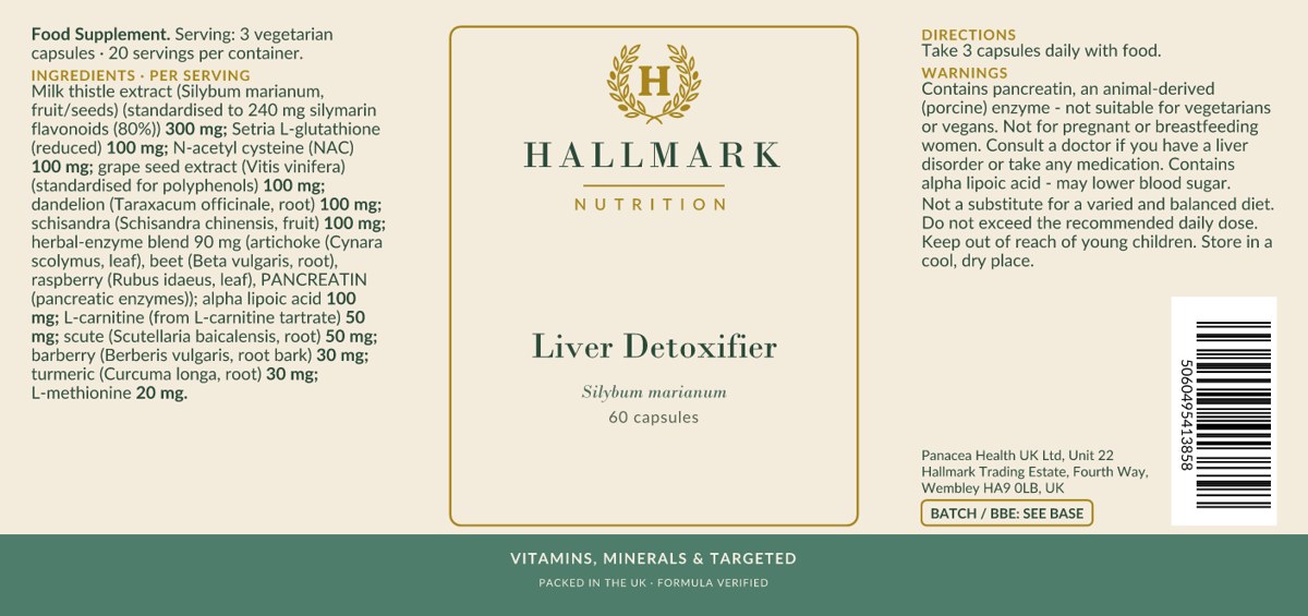 Liver Detoxifier label, front and back