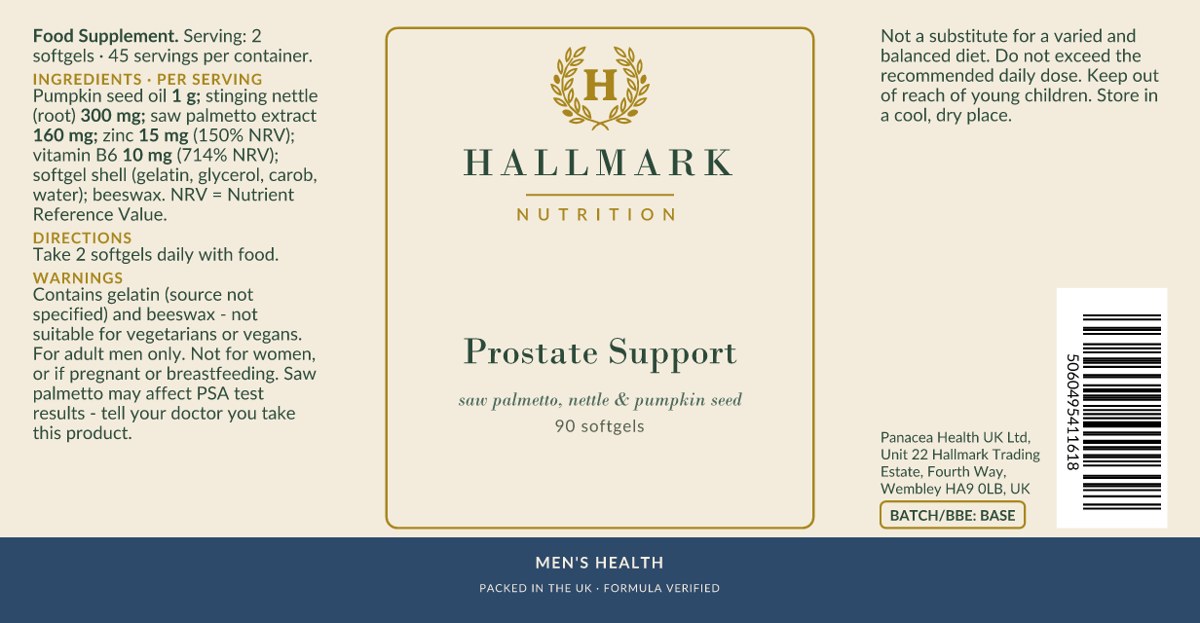 Prostate Support label, front and back