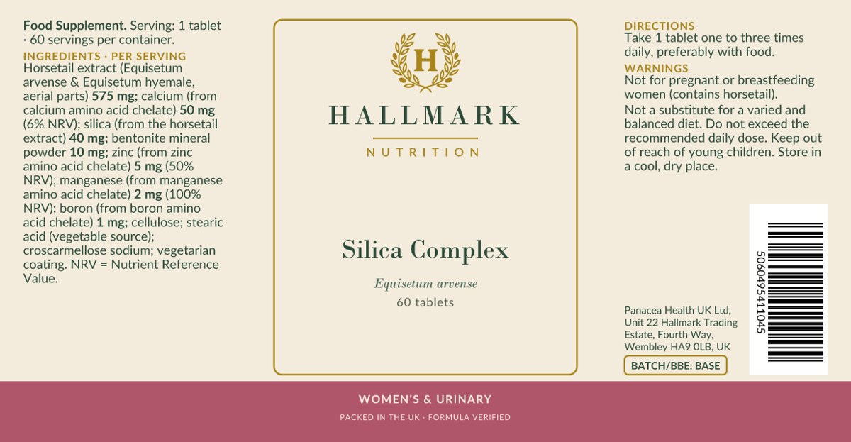 Silica Complex label, front and back