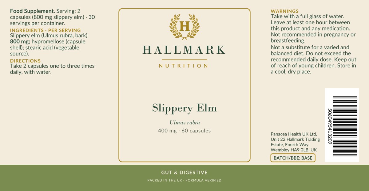 Slippery Elm label, front and back